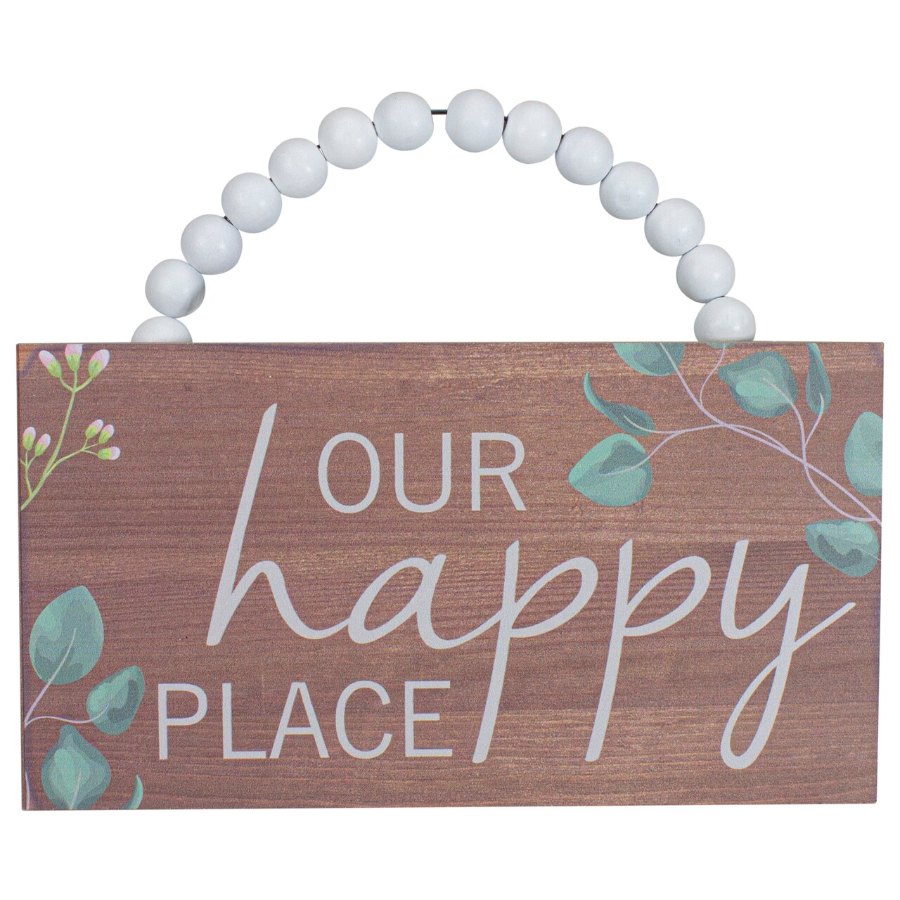 Northlight Beaded Hanger "Our Happy Place" Floral Wall Art Plaque - 7.75"